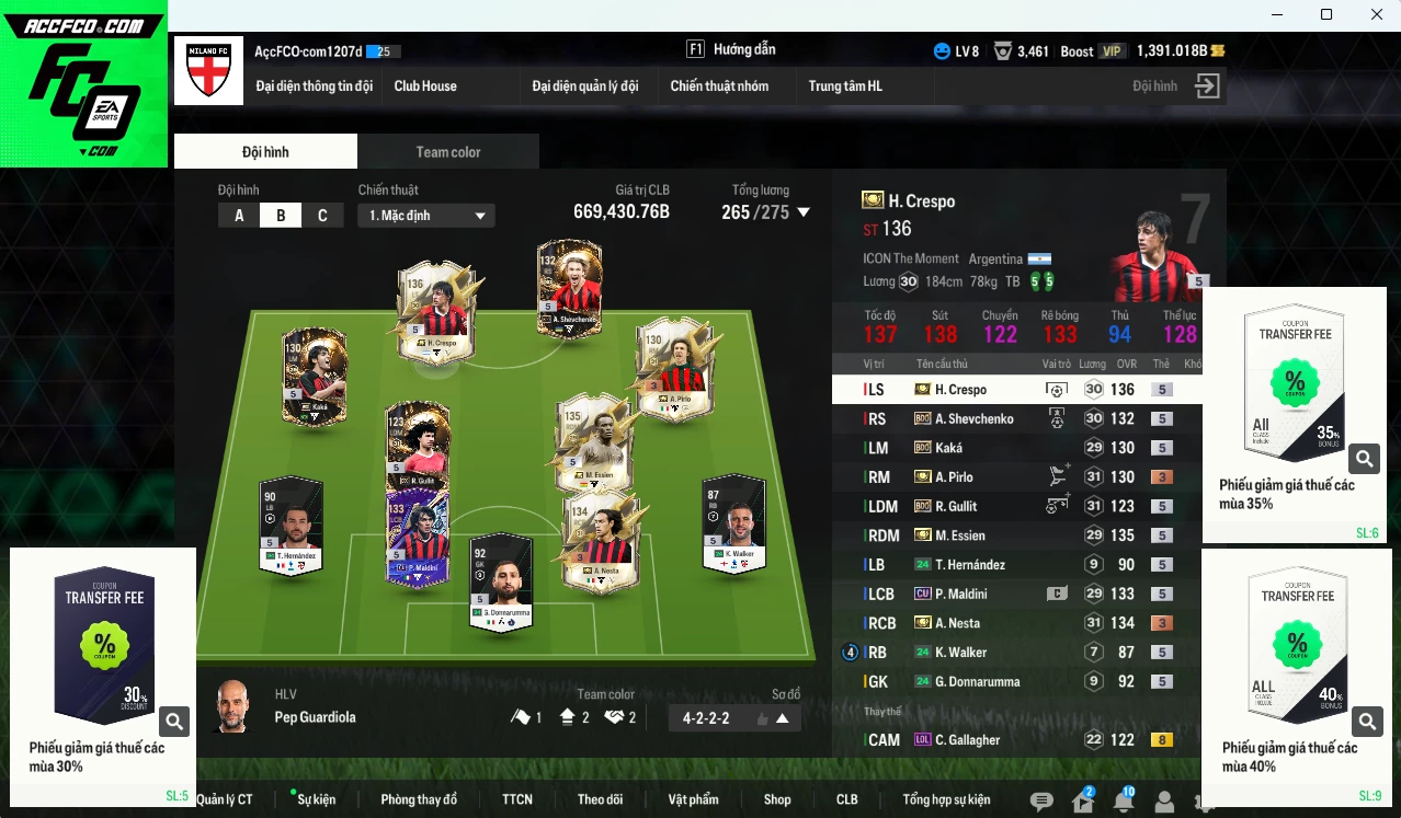 Ảnh [ACC Rẻ🔥] AC Milan 669.430b có Crespo ITM+5, Essien ITM+5, Pirlo ITM+3, Nesta ITM+3, Maldini CU, Sheva BDO, Gullit BDO, Kaká BDO... Còn nhiều CP GIẢM THUẾ